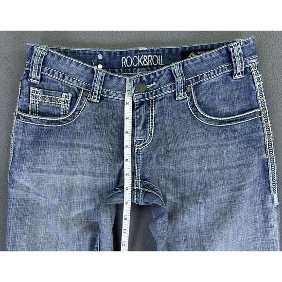 Rock and Roll Jeans 29 Blue Original Low Rise Bootcut Flare Distressed Bling Y2K - Picture 11 of 14